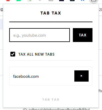 Tab Tax Popup showing tracked sites